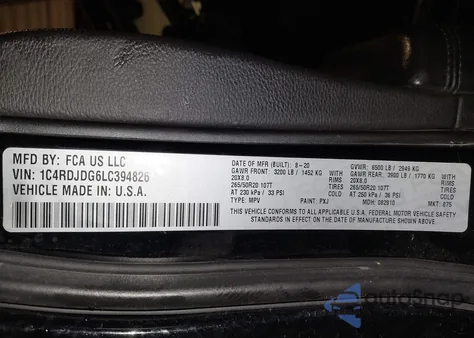 2020 Dodge Durango Gt Plus Awd from USA, damaged, VIN 1C4RDJDG6LC394826